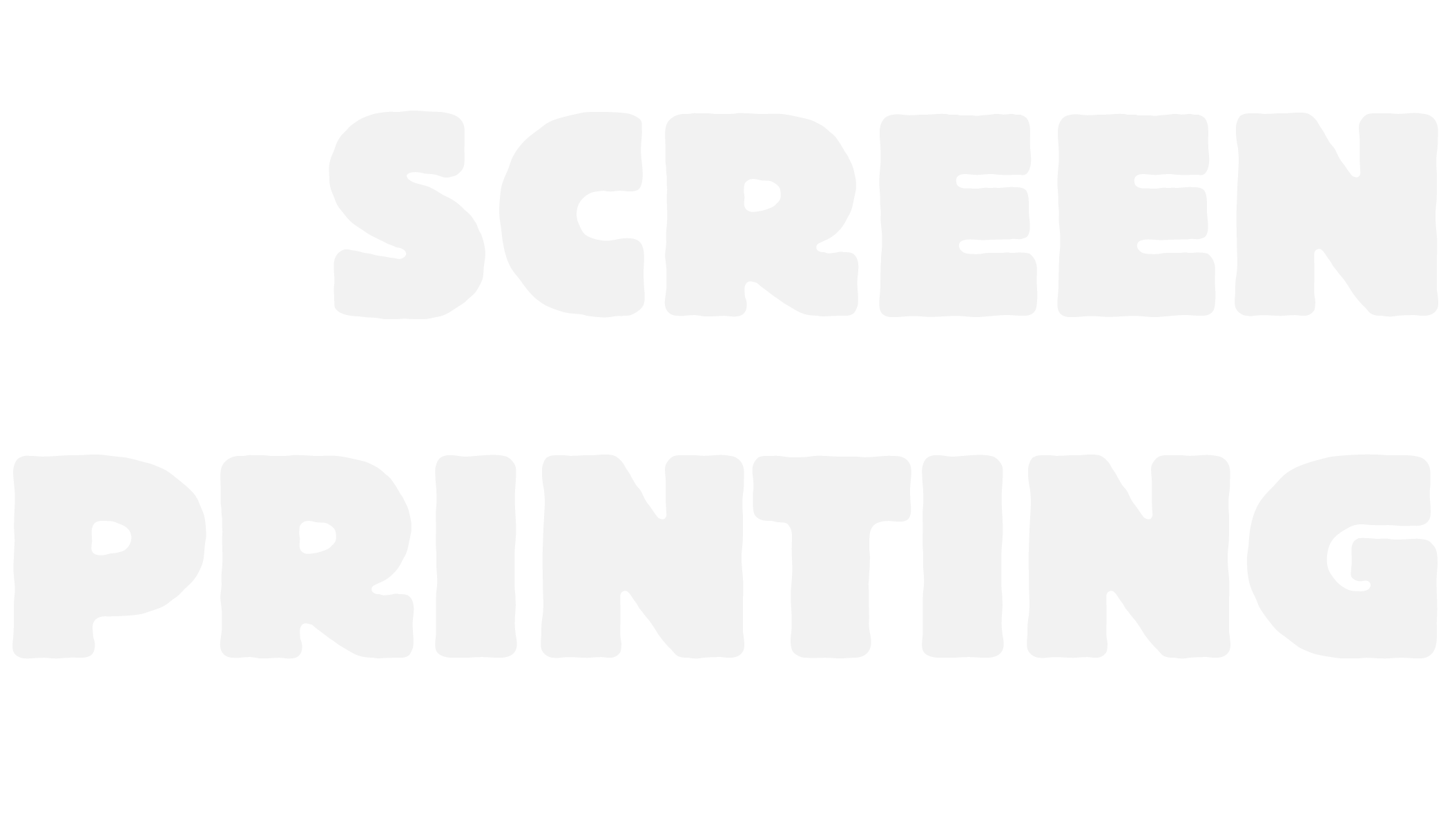 Text on a black background reading 'Screen Printing' in white, playful font.