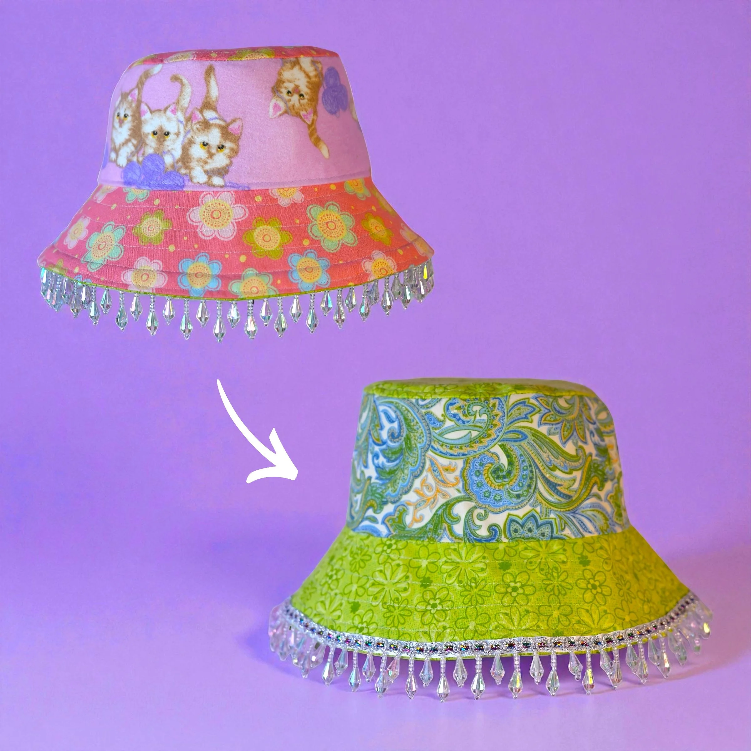 innocence ~ upcycled reversible bucket hat