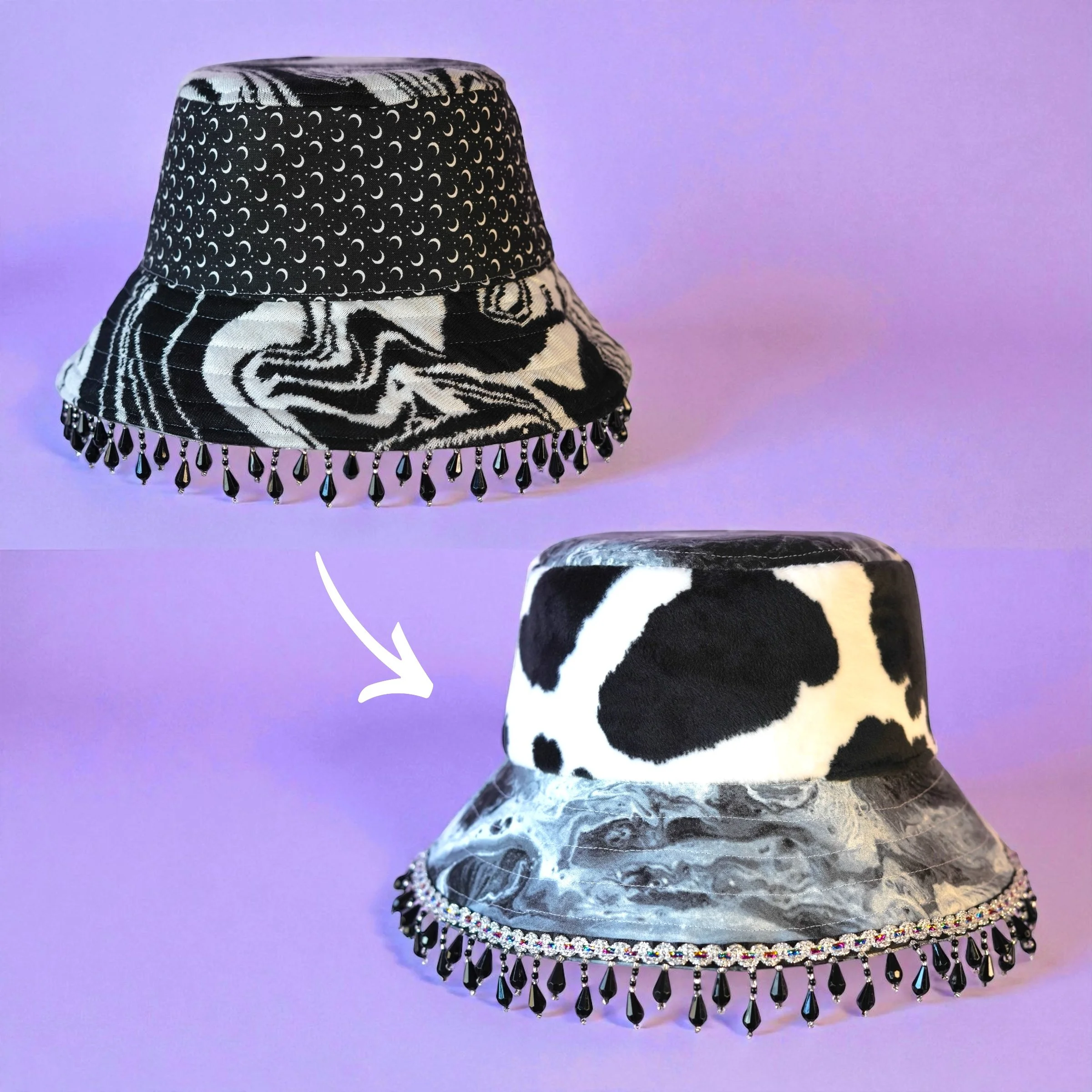 moooon trip ~ upcycled reversible bucket hat