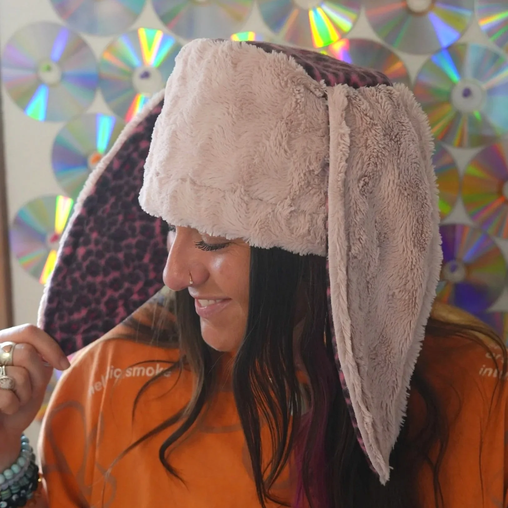 strawberry smoothie - fuzzy bunny hat