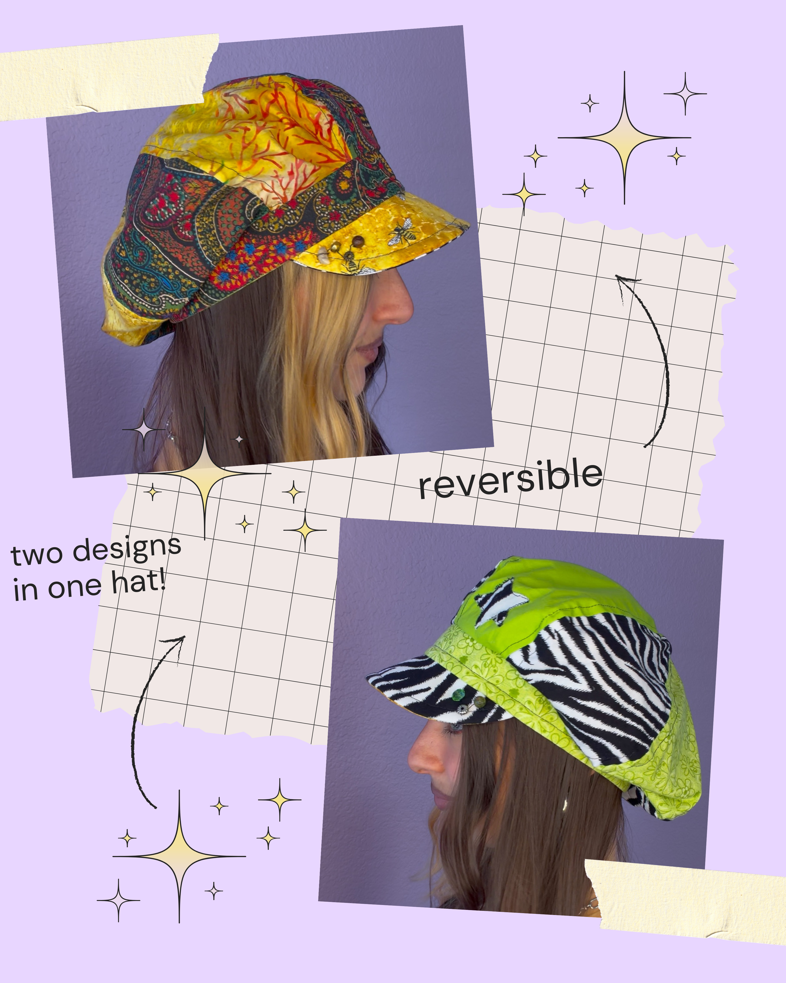 charli ~ upcycled reversible newsie cap