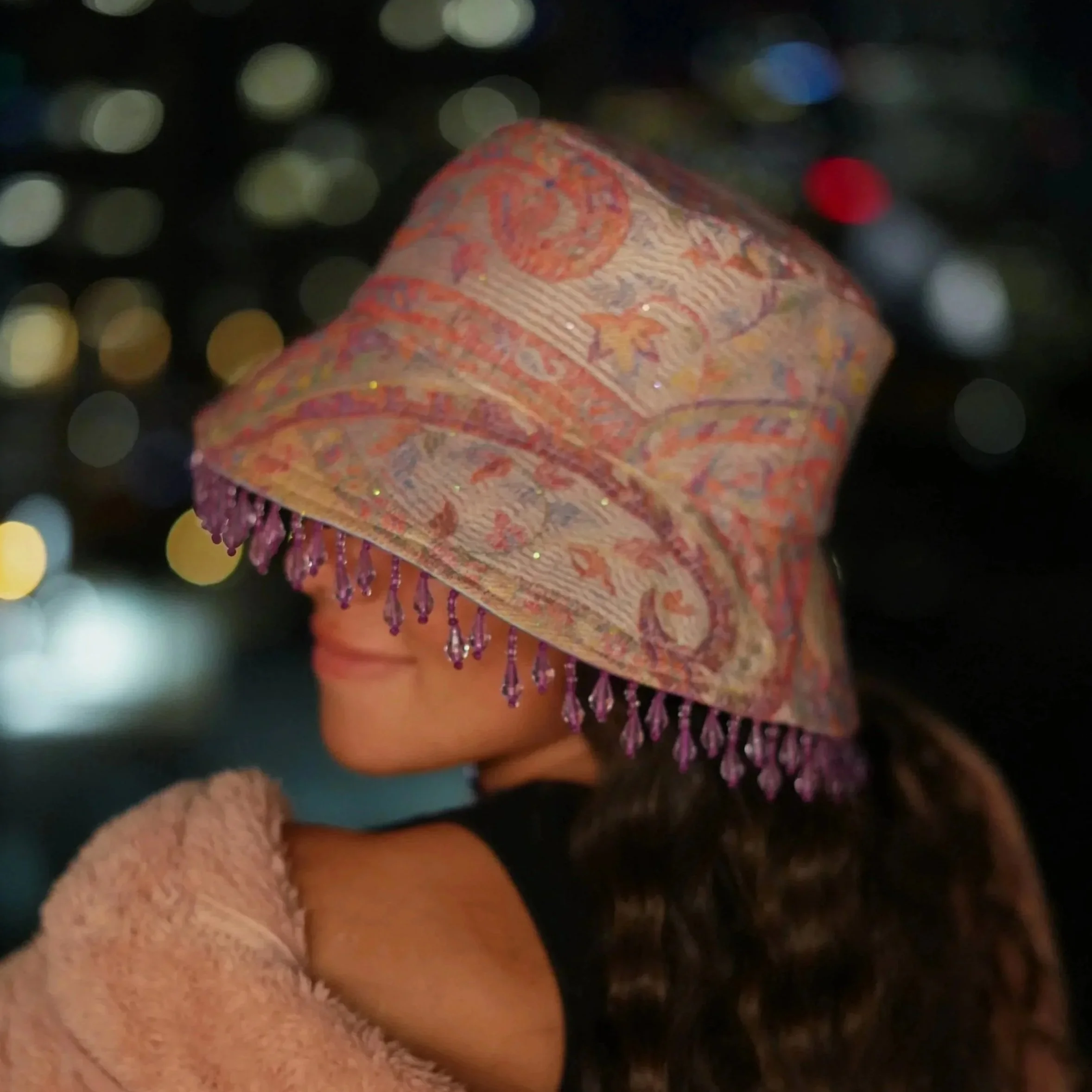 lumina x disco ~ pink rhinestone pashmina bucket hat