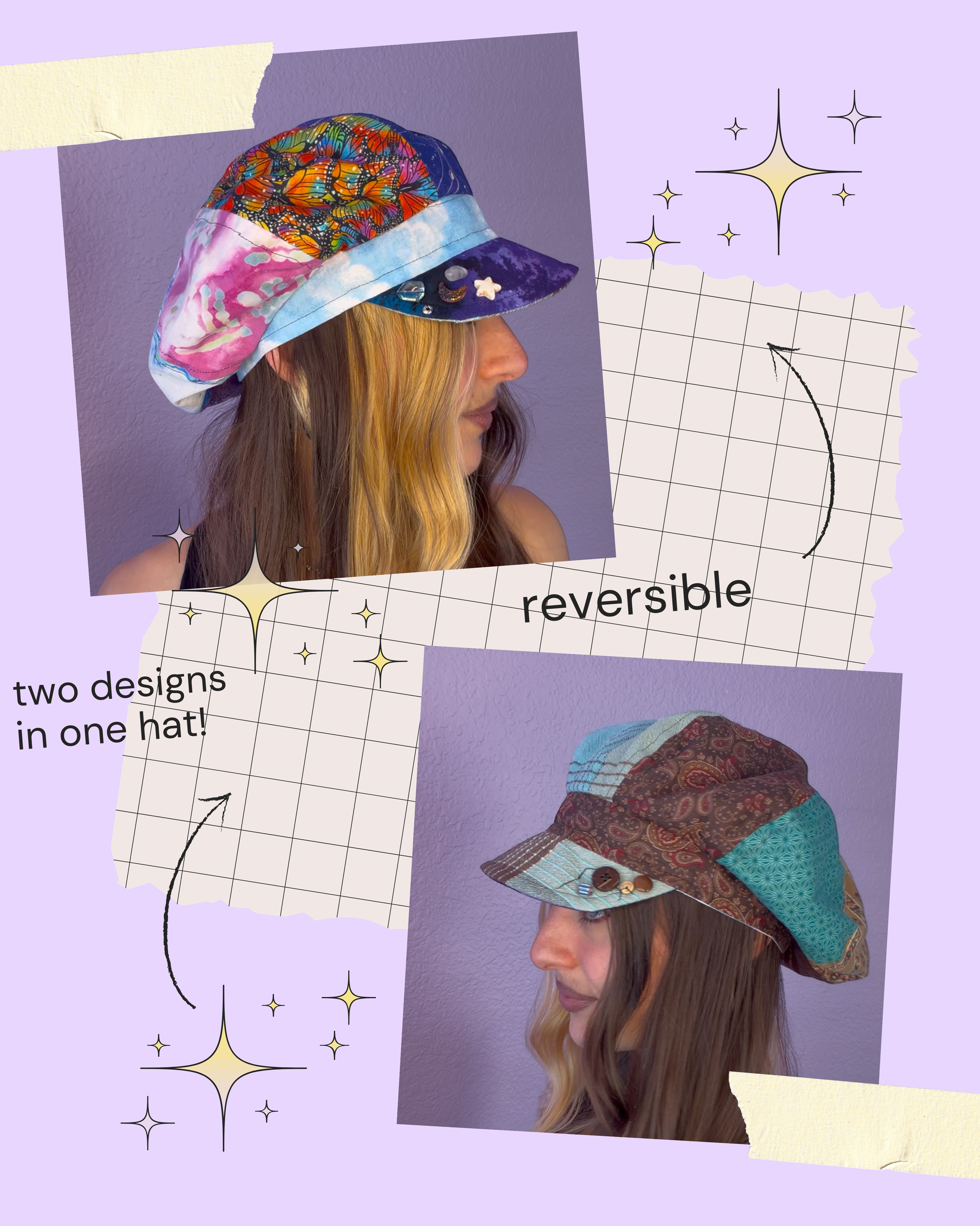 dreamweaver ~  upcycled reversible newsie cap