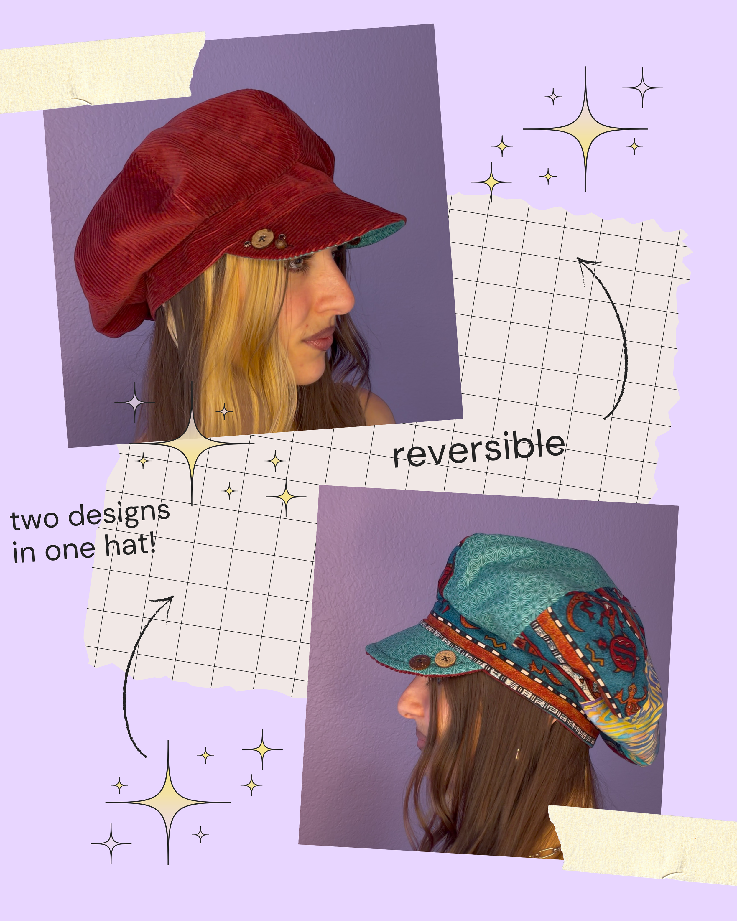 blue - upcycled reversible newsie cap