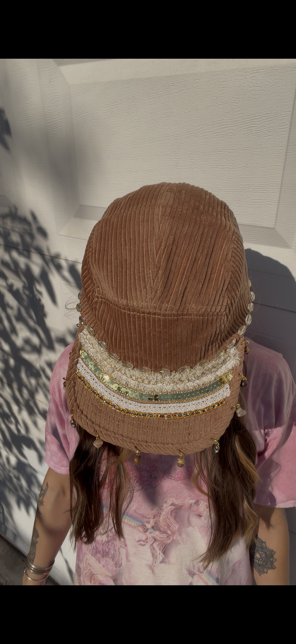 gold + caramel corduroy five panel hat
