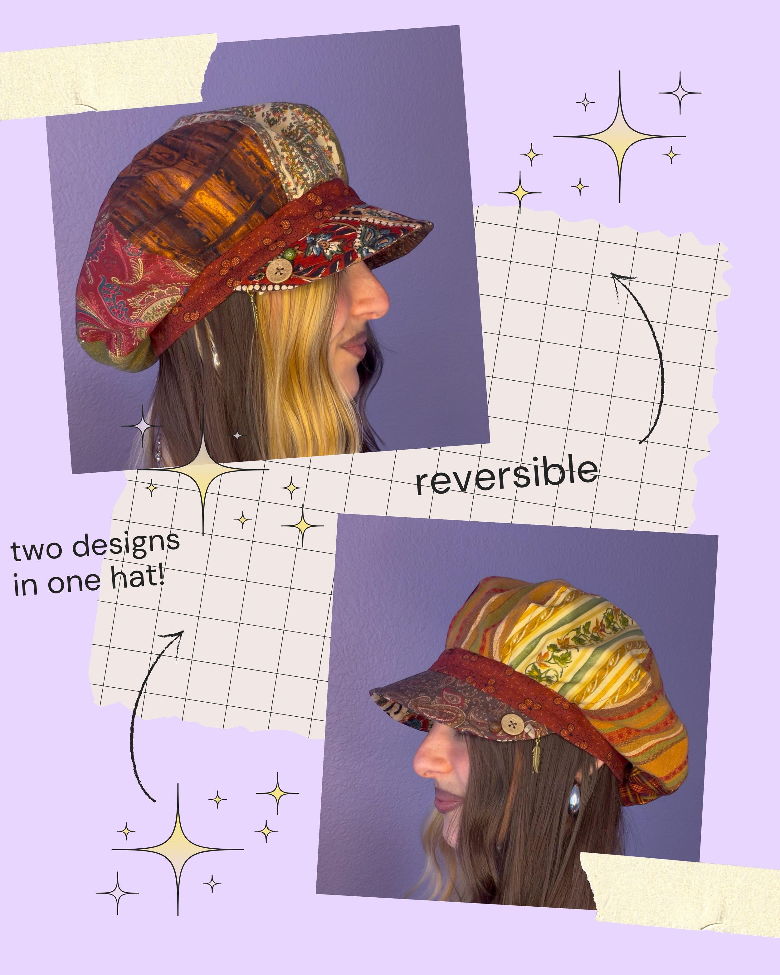 lion's mane ~ upcycled reversible newsie cap