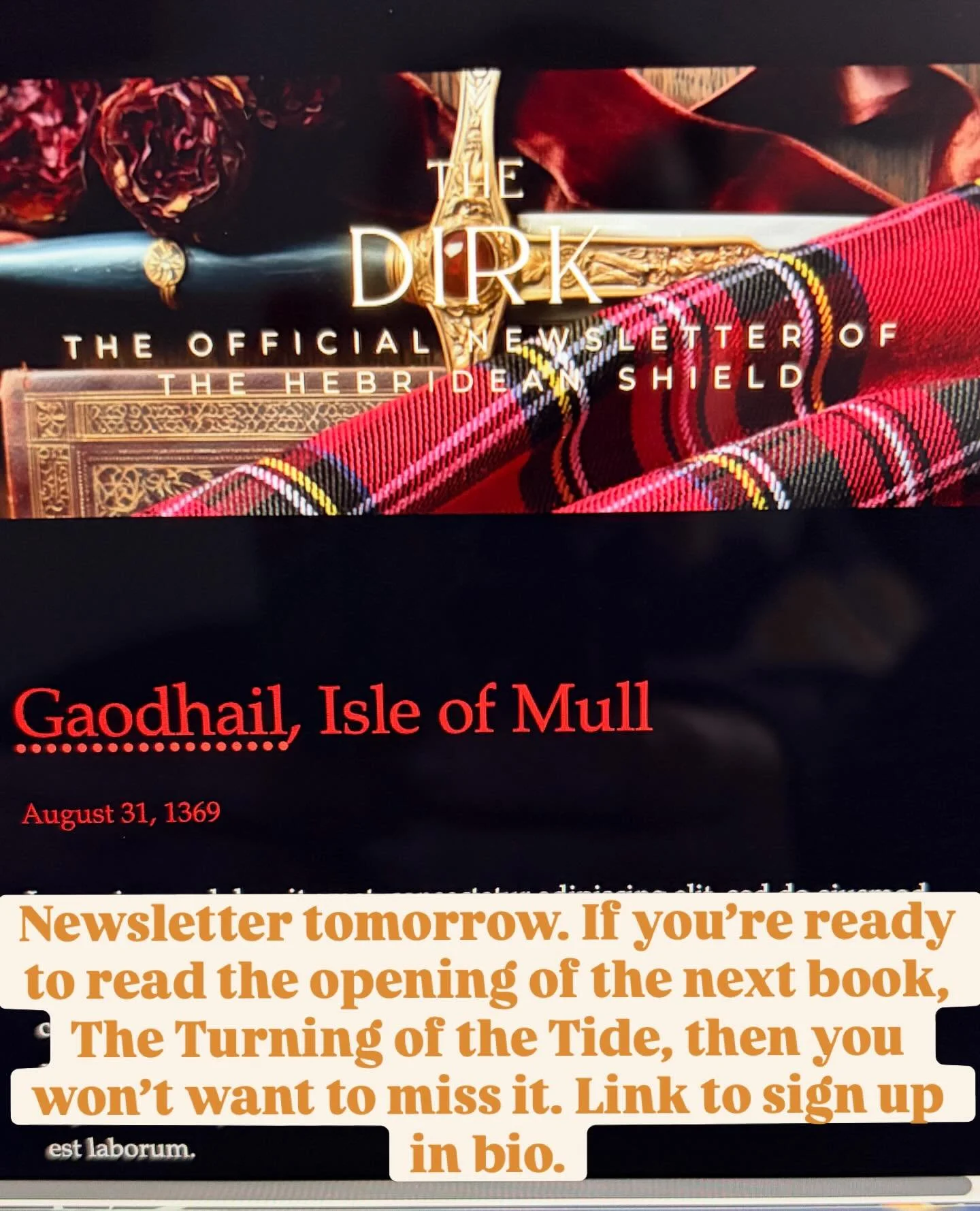 Low tech newsletter warning! Coming tomorrow morning bright and early, the opening to my next book - The Turning of the Tide. 

Plus- what I&rsquo;m doing this year writing-wise, when the next-next book is coming, and more. Link in my Instagram bio.
