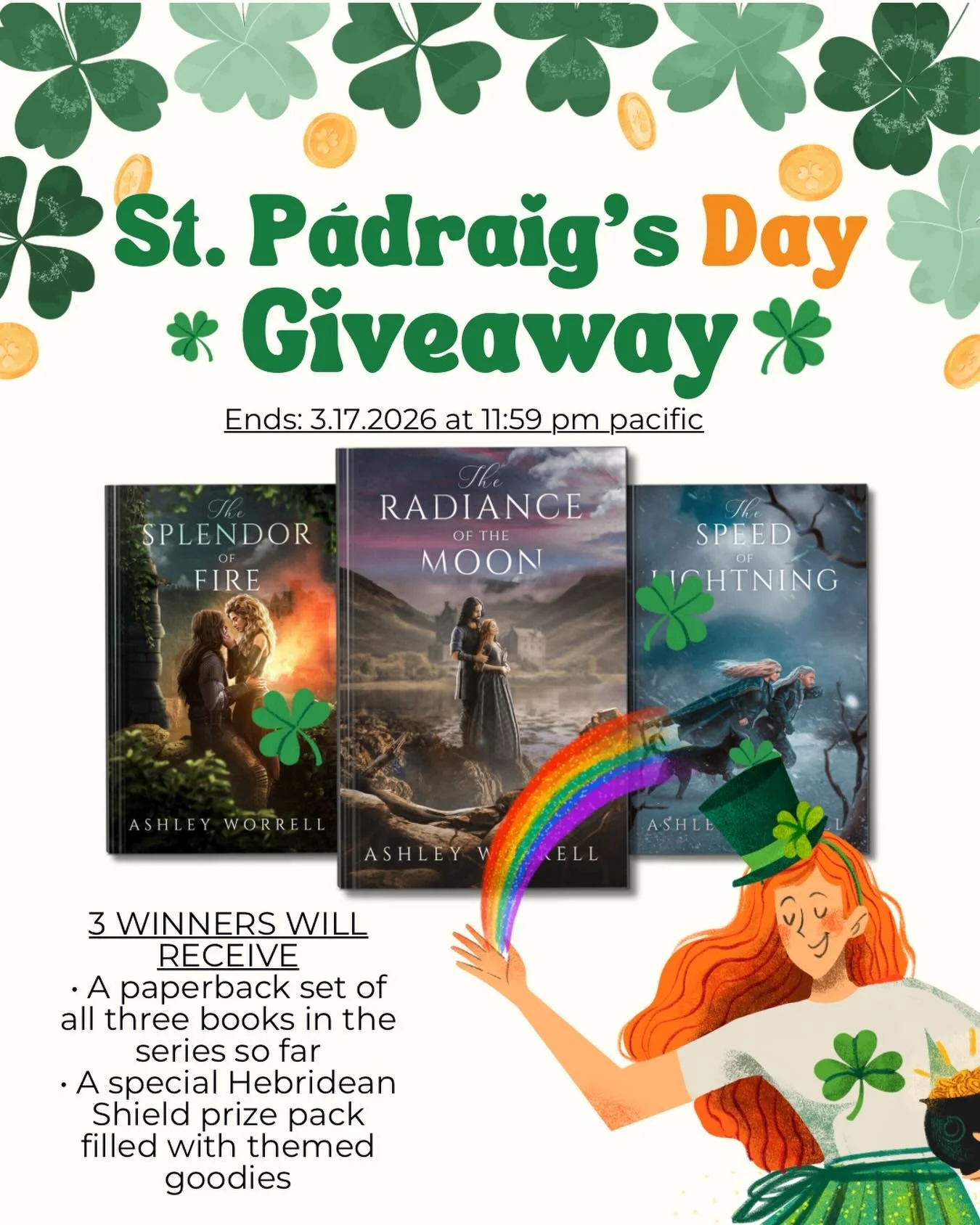 Today only, 12 am EST to 11:59 pm Pacific, my biggest book giveaway ever! I&rsquo;m picking three 🍀 🍀 🍀 lucky winners to receive all three books in the series (so far) in paperback PLUS a Hebridean Shield themed prize pack. This one is open worldw