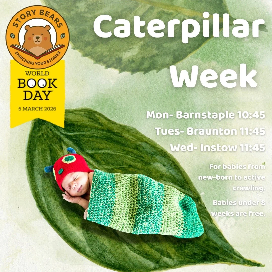 🐛BABY SESSIONS IN BARNSTAPLE, BRAUNTON AND INSTOW 🦋

This week we are celebrating World Book Day with one very hungry caterpillar! Our session will be full of wiggly little caterpillars and beautiful fluttering butterflies as we enjoy songs, rhymes