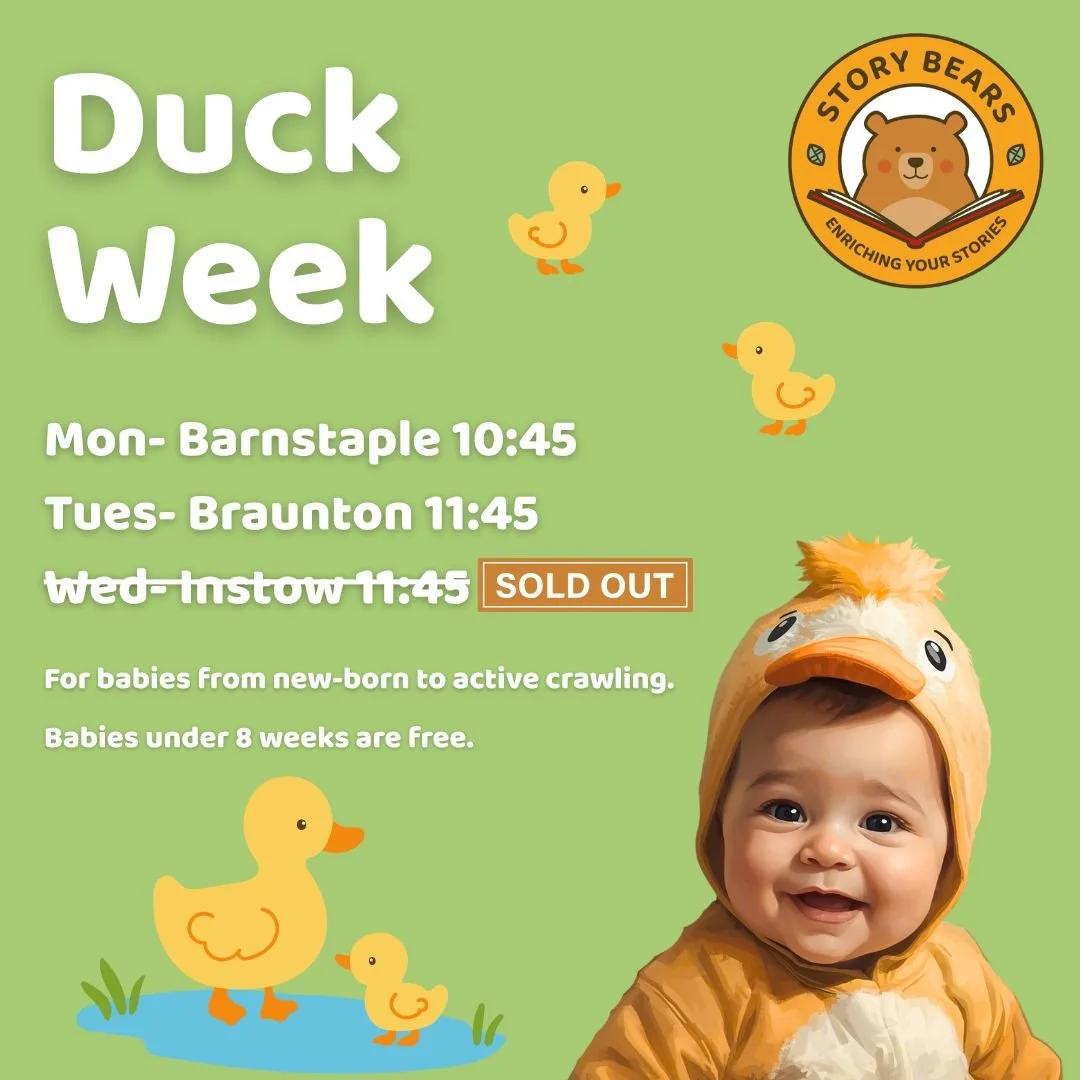 🦆 BABY SESSIONS IN BARNSTAPLE, BRAUNTON AND INSTOW 🦆

Barnstaple- Monday @ 10:45
Braunton- Tuesday @ 11:45
Instow- Wednesday @ 11:45 (SOLD OUT)

Come and join us for fun at the pond with Duck Week! We&rsquo;ll have all those familiar duck nursery r