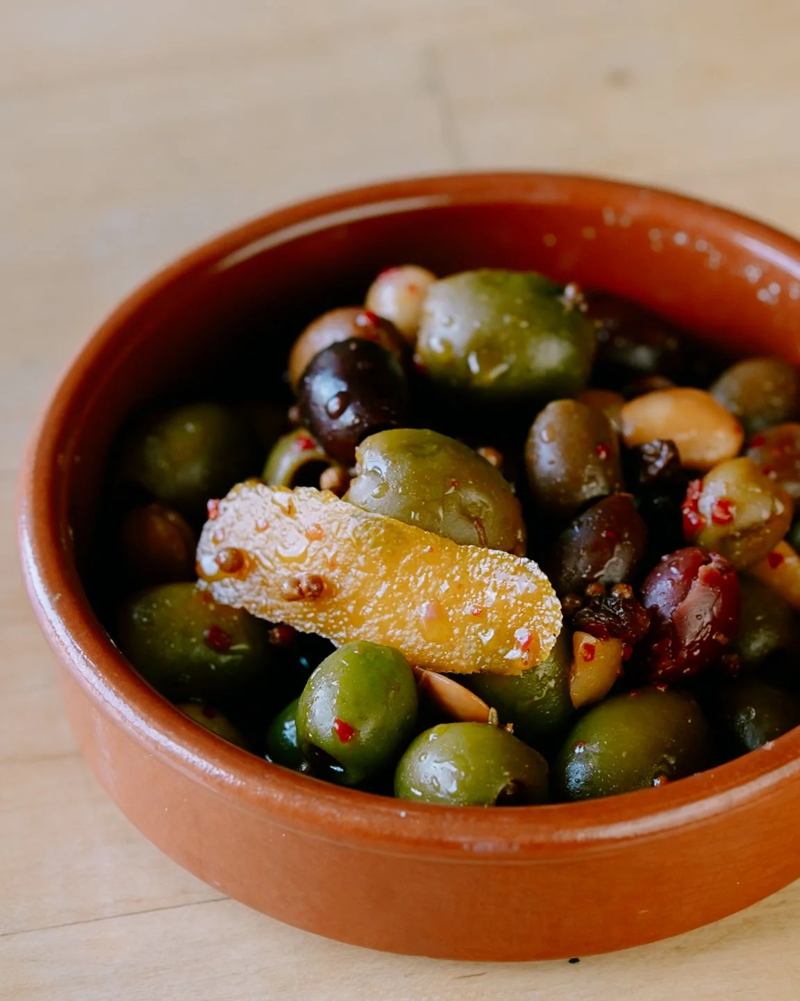 Sweet-Brined Olives + Almonds