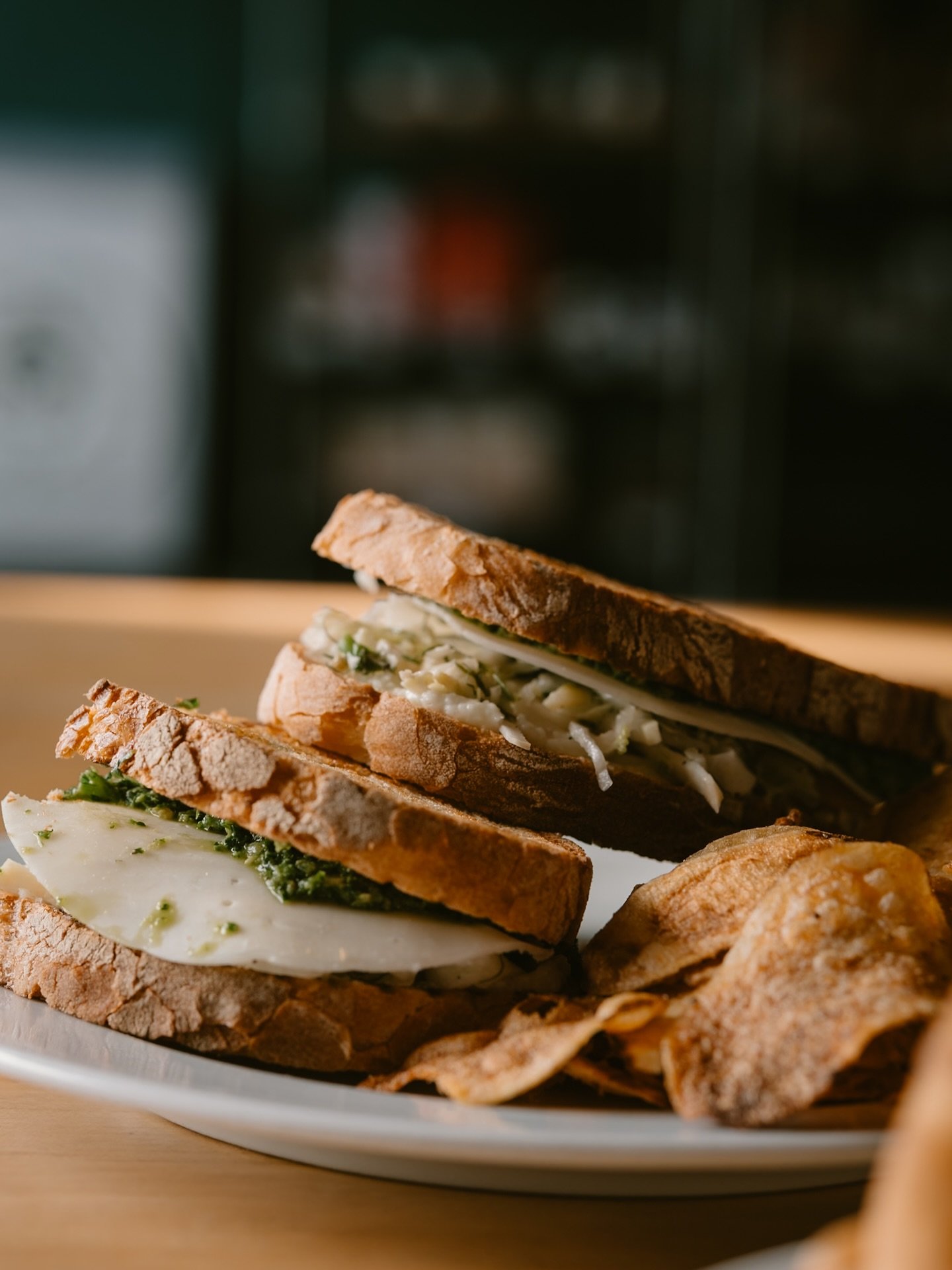 Apple-Fennel-Celeriac Sandwich
This one is a burst of texture. Filled with slaw made from Doud Farm apples, celeriac, fennel, and cabbage mixed with lemon &amp; vinegar dressing. Toum on one side, pepita pesto on the other. Finished with some sliced 