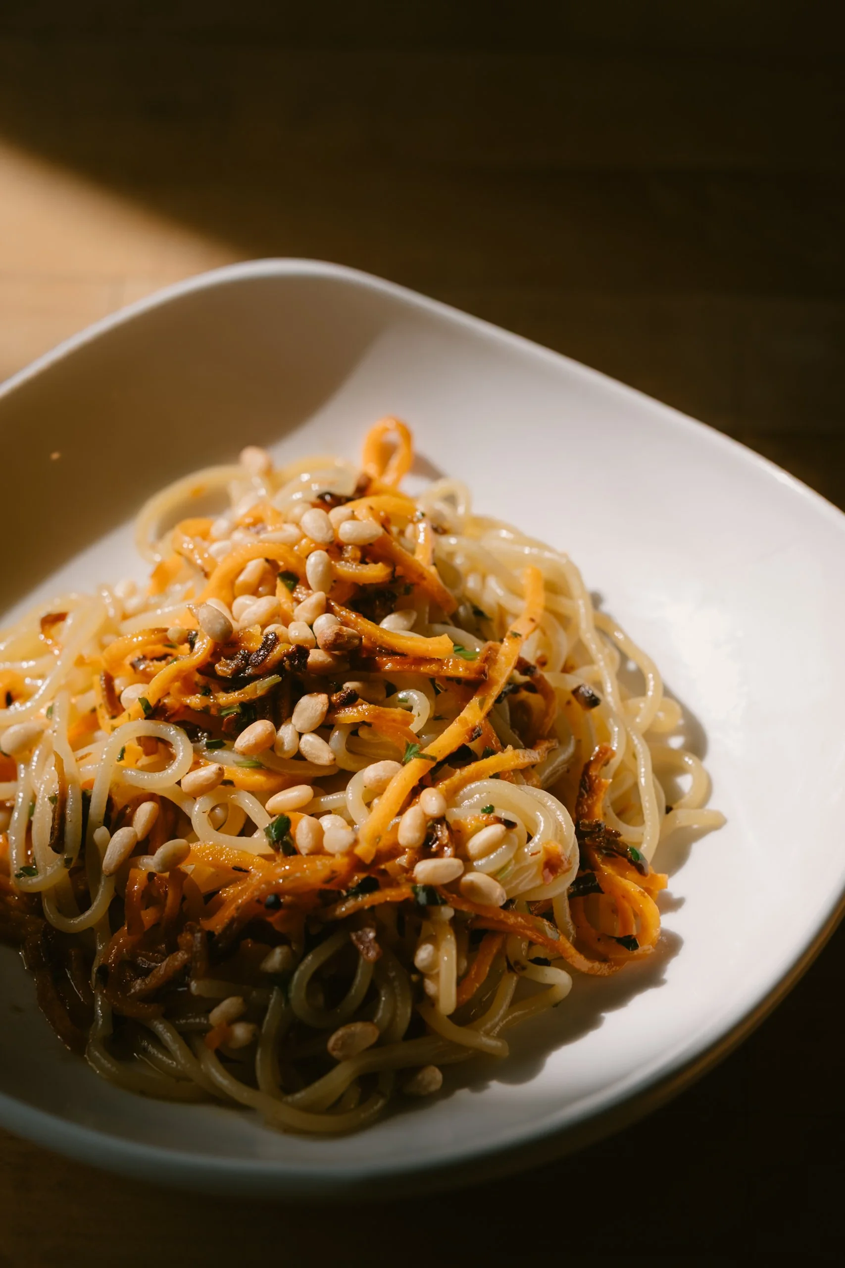 Spaghettini // sweet potato, pine nuts, garlic, olive oil