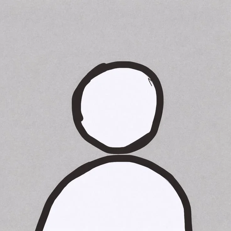 Ein einfache, stilisierte Zeichnung eines Kopfes und einer Schultern im Schwarz-Weiß-Stil.