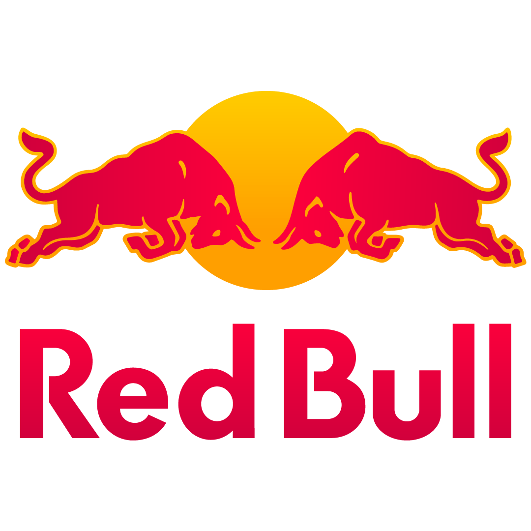 Das Logo von Red Bull, bestehend aus zwei rotierenden Stieren vor einer gelben Sonne, mit dem Text 'Red Bull' darunter.