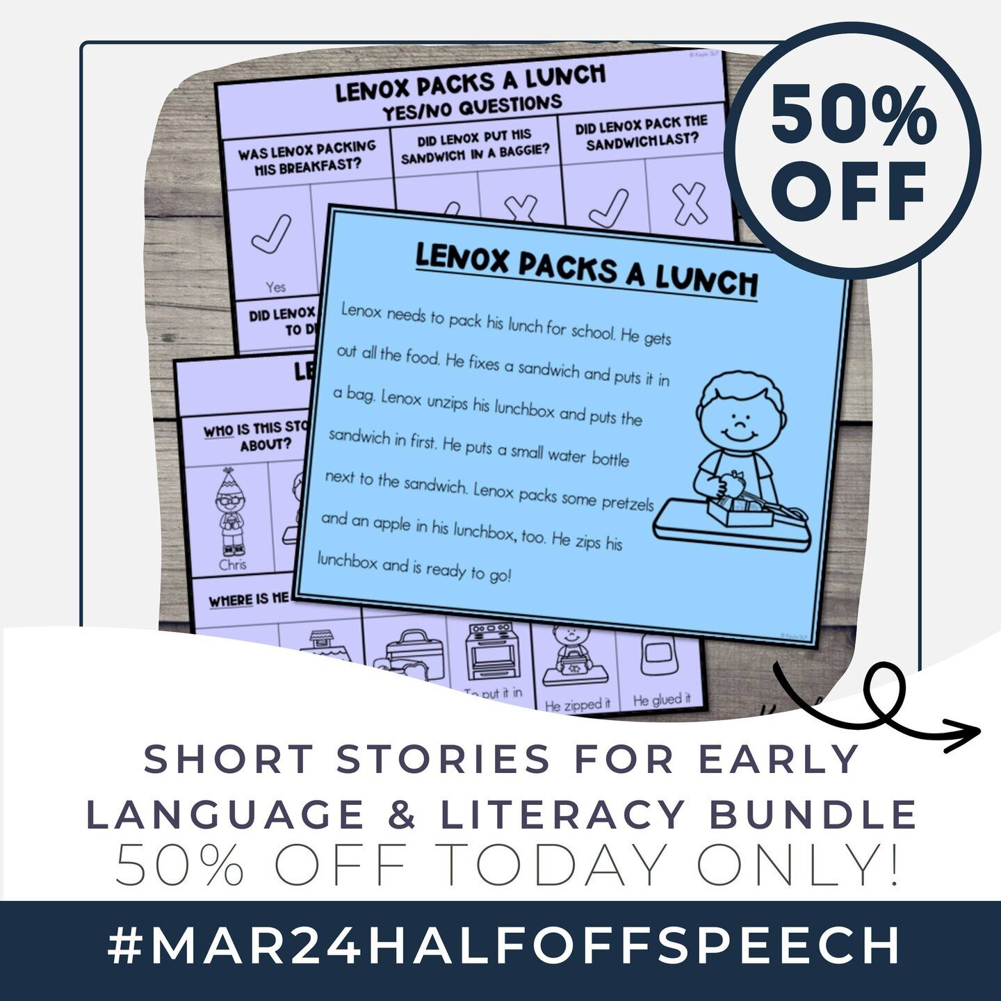 Elevate your early language and literacy sessions with these captivating short stories Designed to engage young learners and promote language development, this bundle is a must-have for SLPs! ⁠
⁠
Get your special 50% discount today only. Don't miss o