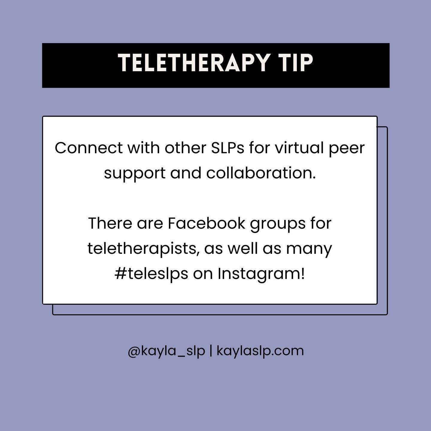 Teletherapy Tip! 👩🏽&zwj;💻✨️⁠
⁠
Connect with other SLPs for virtual peer support and collaboration.⁠
⁠
There are Facebook groups for teletherapists, as well as many #teleslps on Instagram!