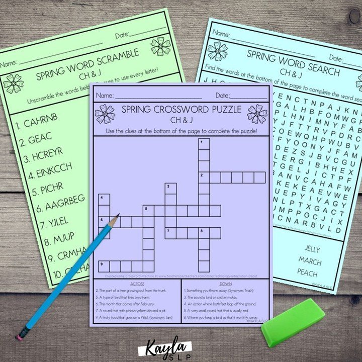 Keep your upper elementary, middle school, and high school students engaged in articulation therapy with these Spring-themed articulation word games!⁠
⁠
You'll get word scrambles, crossword puzzles, AND word searches in this pack!⁠
⁠
These are sure t