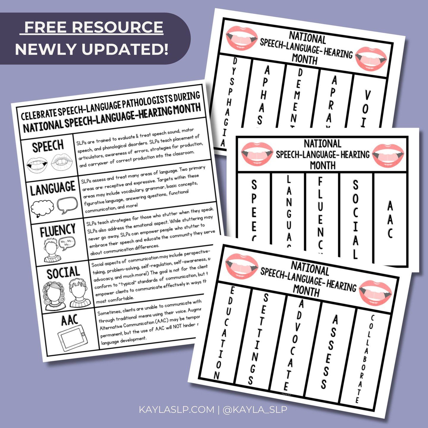 🎉 It's time to celebrate National Speech-Language-Hearing Month! These FREE resources for National Speech-Language-Hearing Month are designed specifically for Speech-Language Pathologists (SLPs). The downloadable bulletin board kit provides a visual