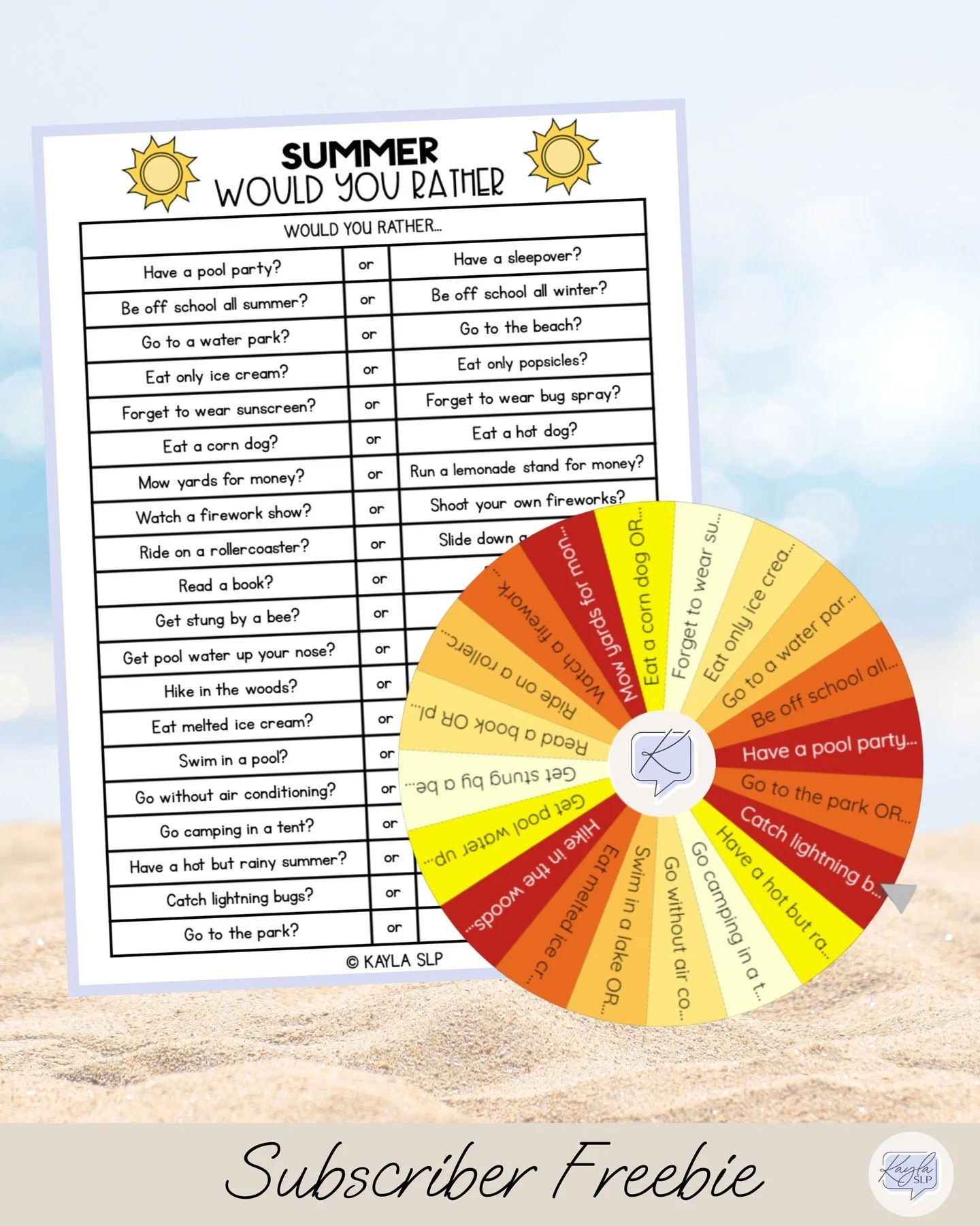 Now&rsquo;s your chance to grab my FREE 'Summer Would You Rather' worksheet + spinner! ☀️ Swipe to see a few other options that come along with it!⁠
⁠
This offer is exclusively for my newsletter subscribers, who also have access to a special library 