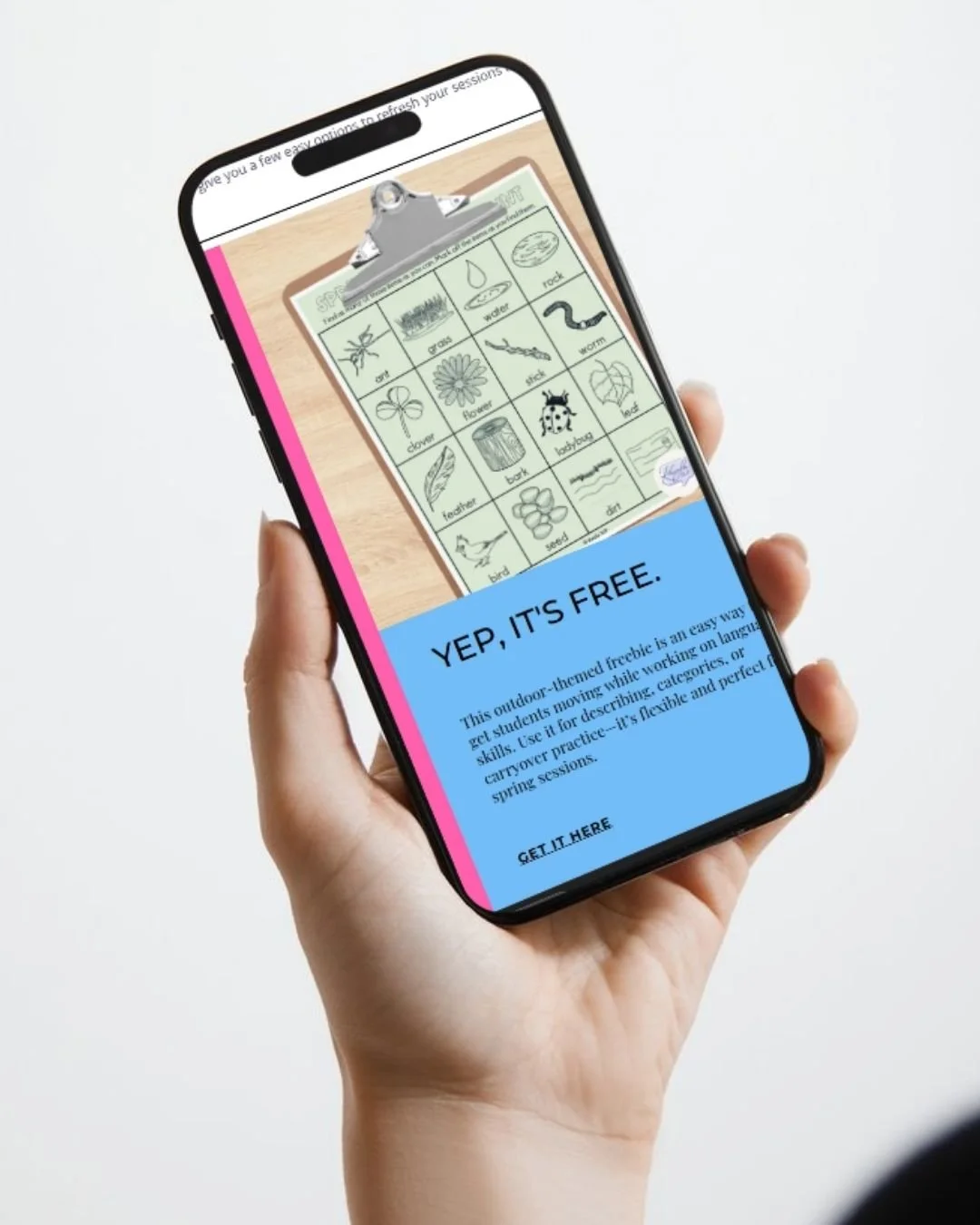 Kayla SLP's email newsletter seen on a phone screen
