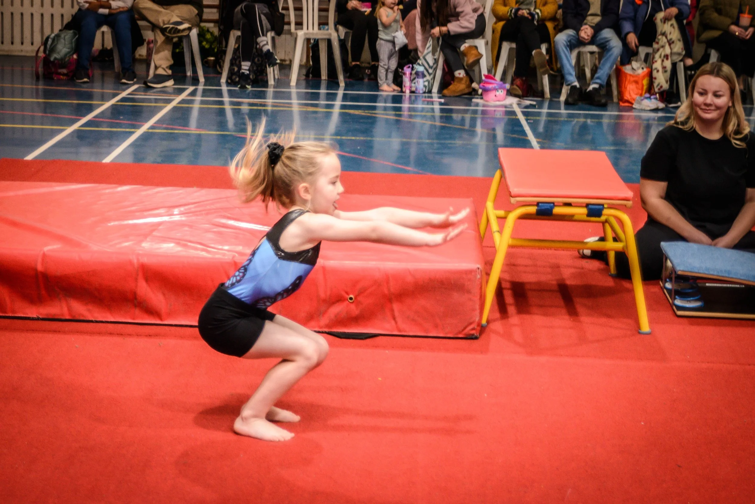 Children competing in GymnaX Games gymnastics event at Cumnor House Sussex