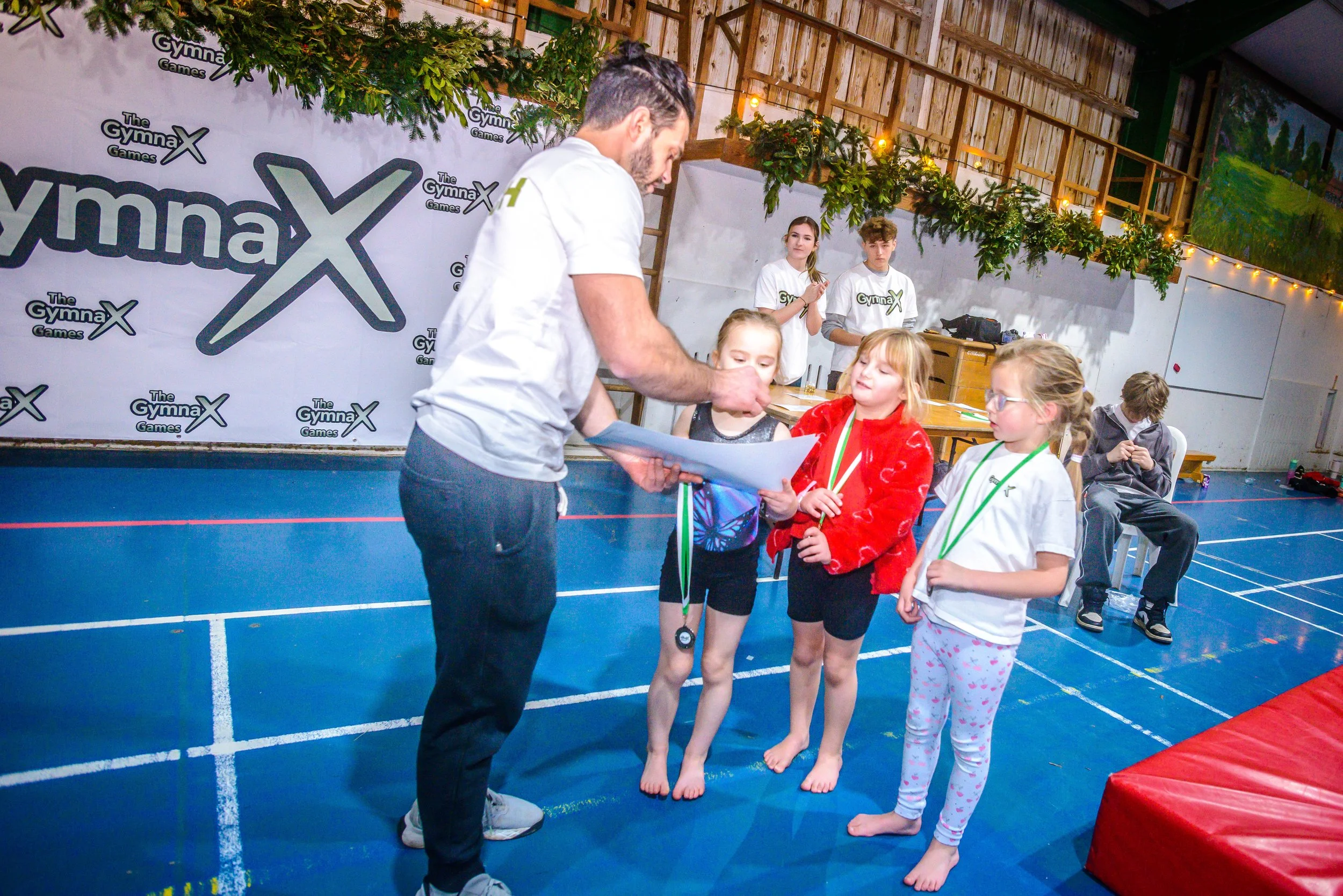 Children competing in GymnaX Games gymnastics event at Cumnor House Sussex