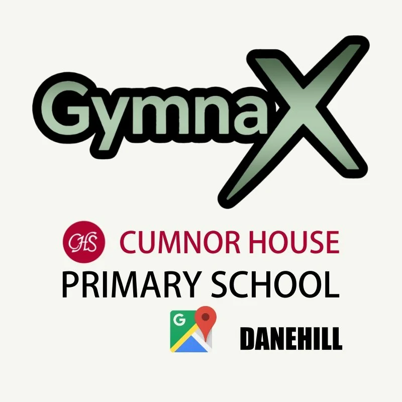Logo for GymnaX, Cumnor House Primary School, Danehill, with a Google Maps icon.
