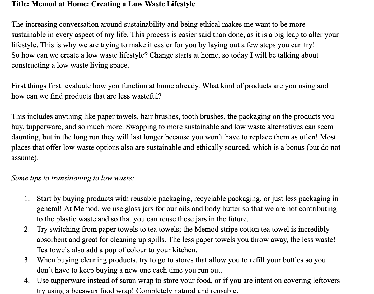 Excerpt - Creating a Low Waste Lifestyle