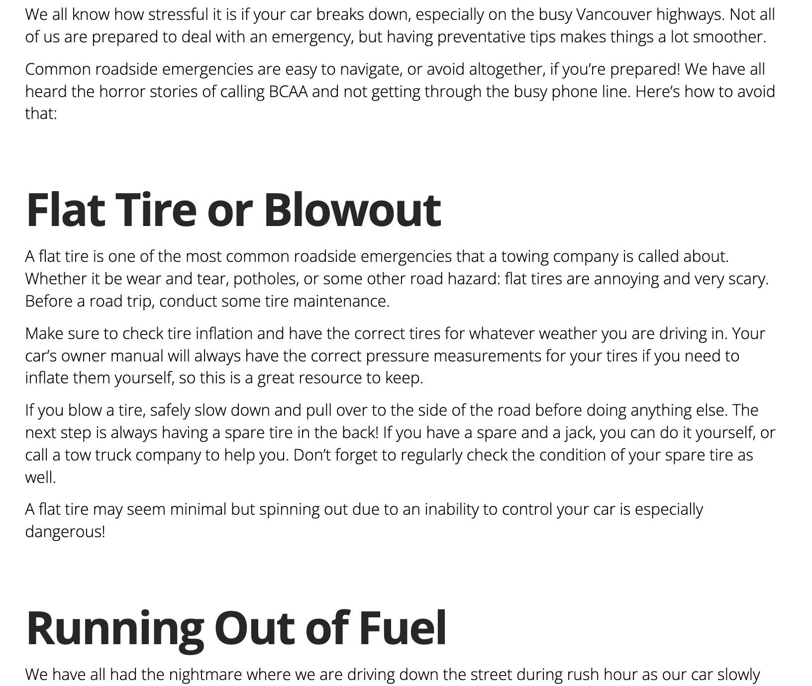 Excerpt - Most Common Roadside Emergencies in Vancouver & How to Avoid Them