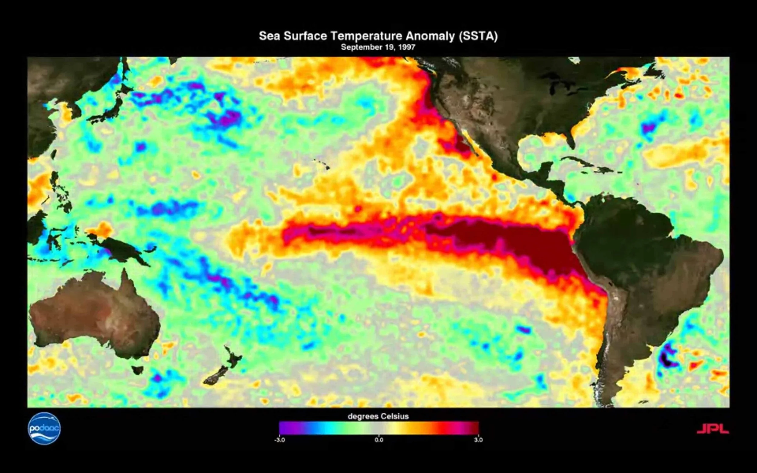 Sea Surface Temperature Anomaly during the the 1997-1998 ENSO event from NASA's Scientific Visualization Studio