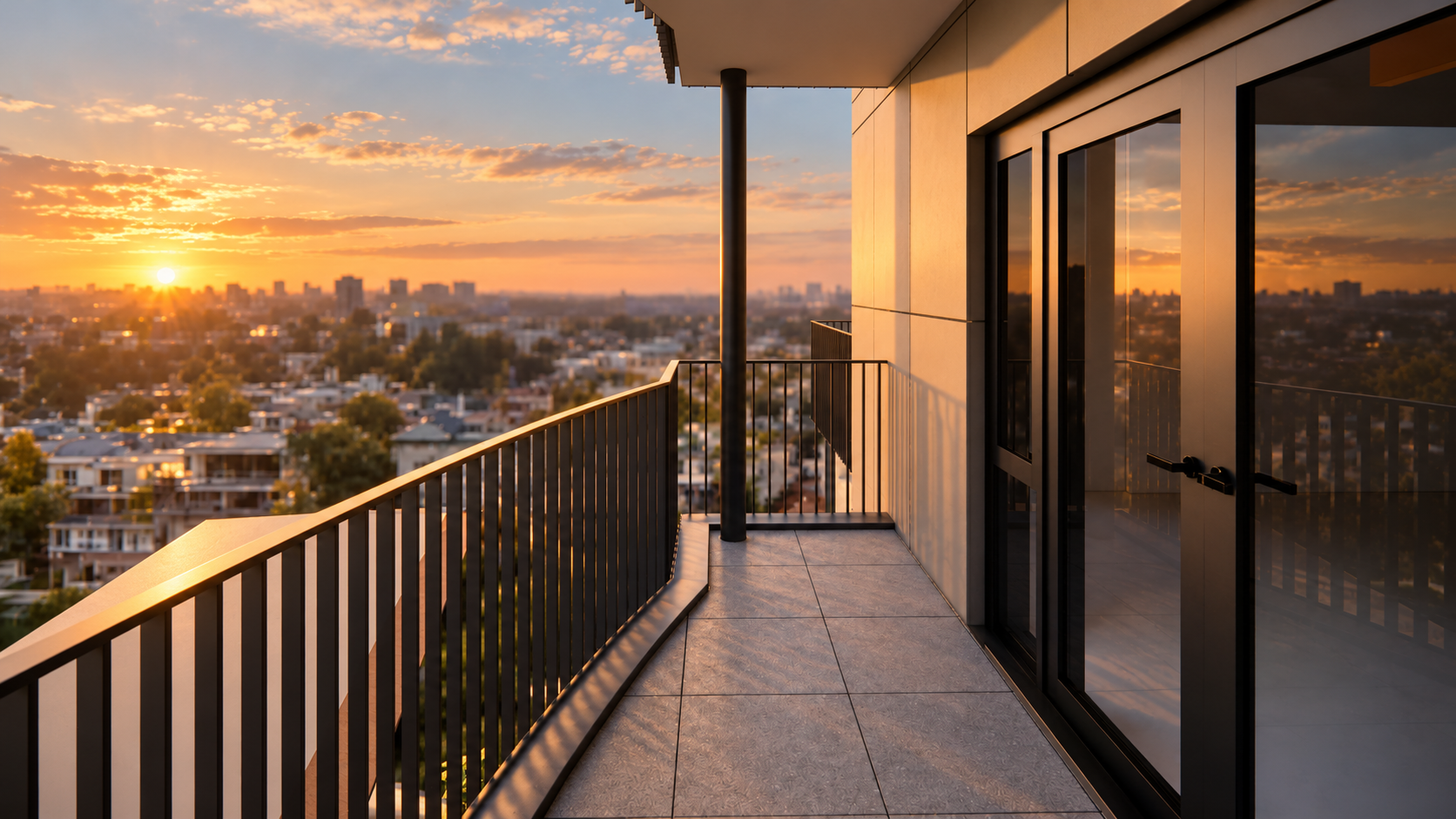 Golden hour on a modern balcony.png