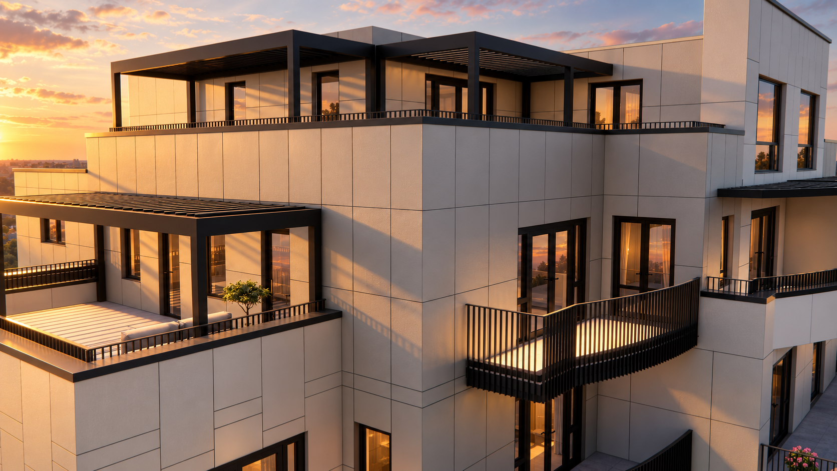 Warm sunset on modern architecture.png