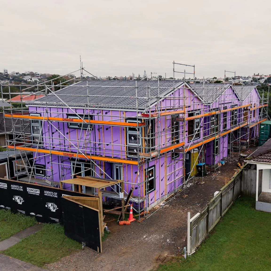 New development architectural services for new property development. Townhouse development under construction.