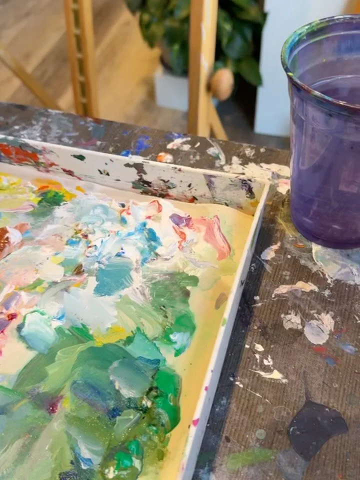 Terra gallery artist Jeff, finishing touches on an Aspen birch tree scenery painting.