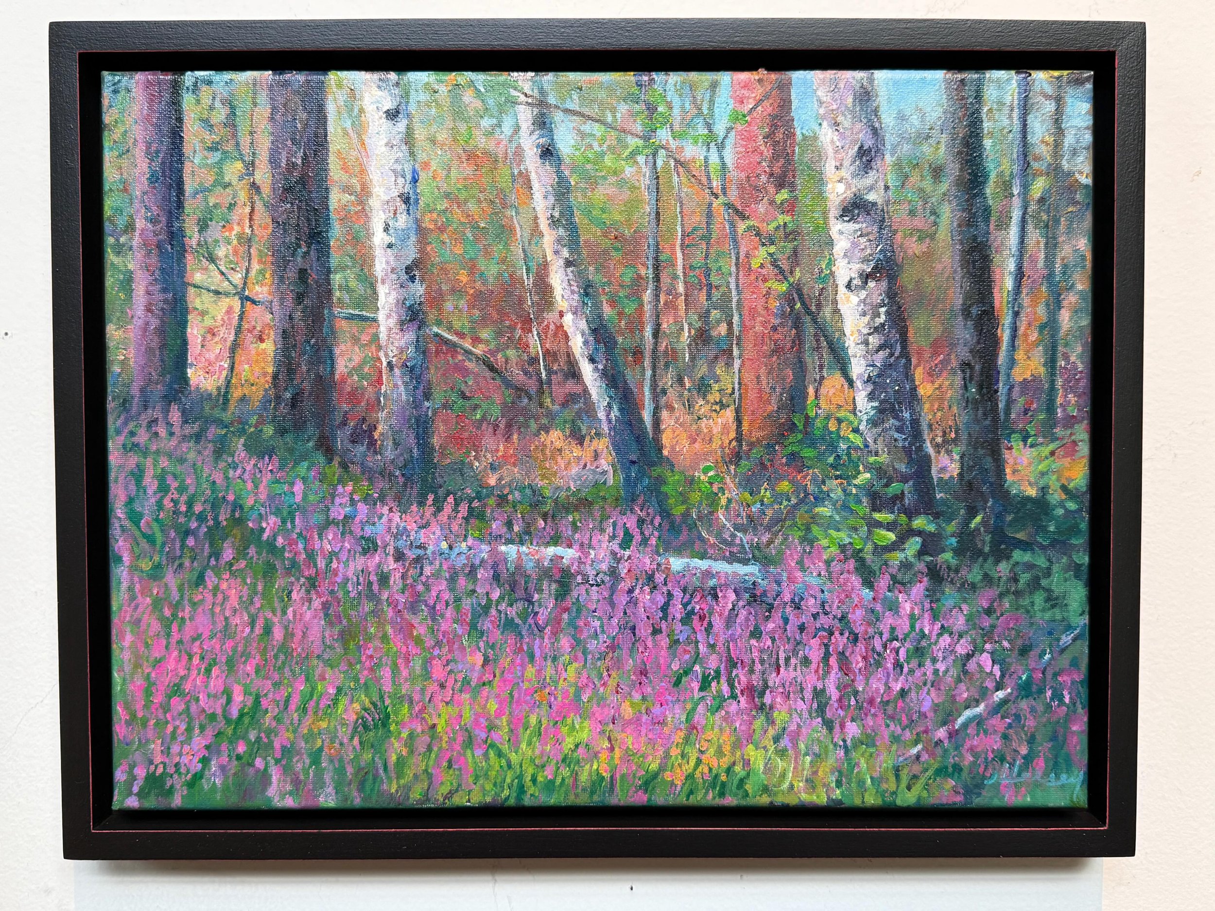 New painting by Jeff Hersey, &ldquo;Heather Dreams &ldquo; acrylic on canvas. 
Custom Frame by Diana, Terra Gallery&rsquo;s expert framer.