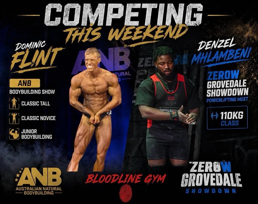 Big weekend for the Bloodline boys 🩸

Dom stepping on stage at the ANB Bodybuilding Show, competing in Classic Tall, Classic Novice and Junior Bodybuilding, chasing that Natural Pro Card.

Denzel hitting the platform at the ZeroW Grovedale Showdown 