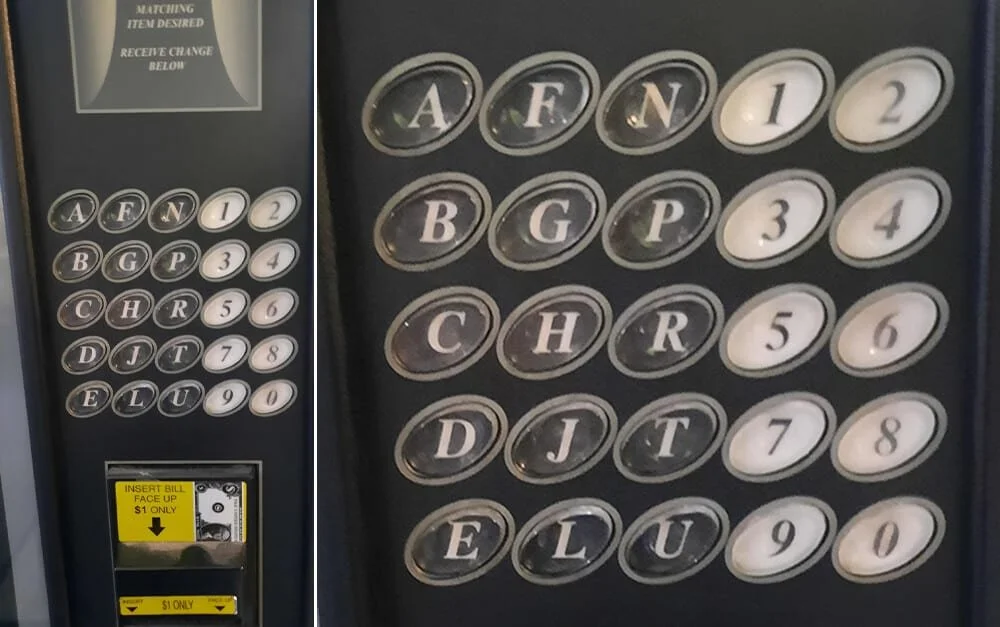 vending machine key pad with alphabetical buttons out of order