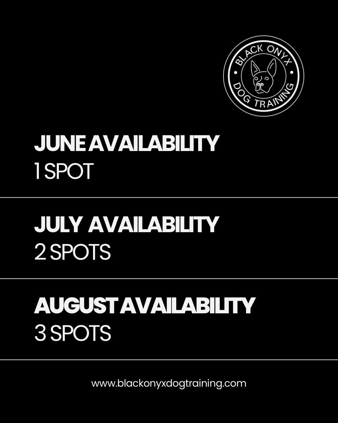 I have one training spot left for June and after that I&rsquo;m booking into July &amp; August! 👀

I&rsquo;ll be out of office April 7&ndash;10, so response times may be a little slower then.

Also, graduate boarding is already filling into May, so 