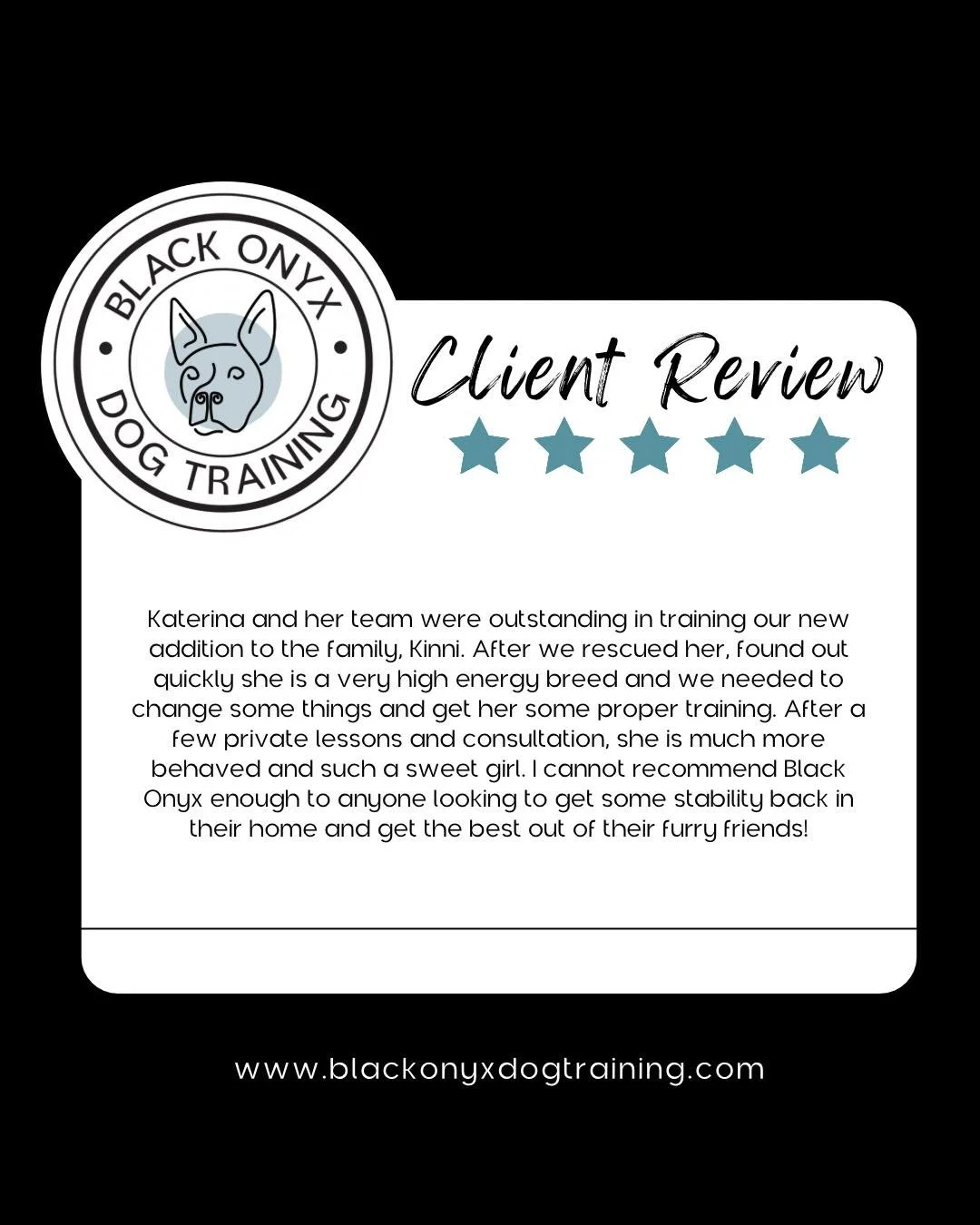 Thank you so much for the kind review! It was great to work with Kinni again and help you tighten up a few areas! Training is not only about the dog, but their owners, too! 🖤