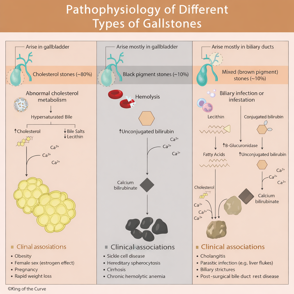 🪨 Pathophysiology of Different Types of Gallstones