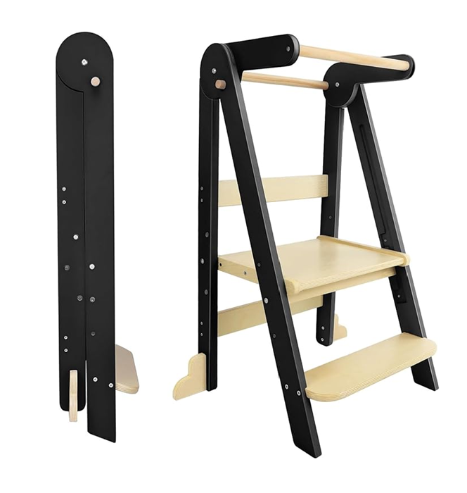Folding Learning Tower in Black and Varnish