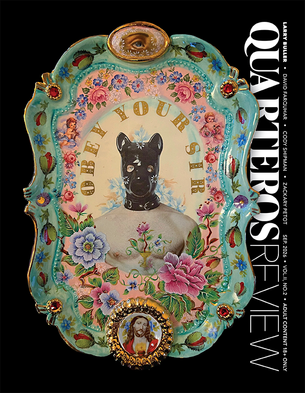 Cover of gay art magazine Quarteros Review featuring a ceramic plate by artist Larry Buller.