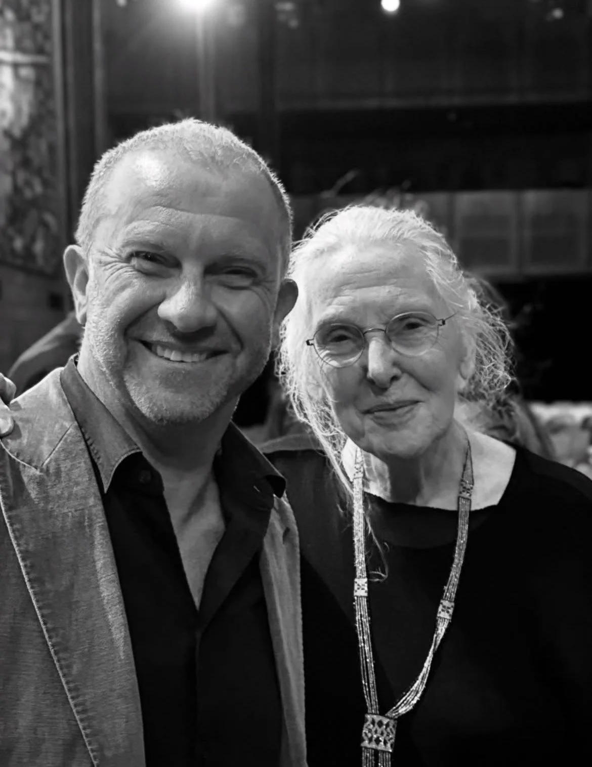 Anthony Burke with Mary Featherston smiling and looking at the camera