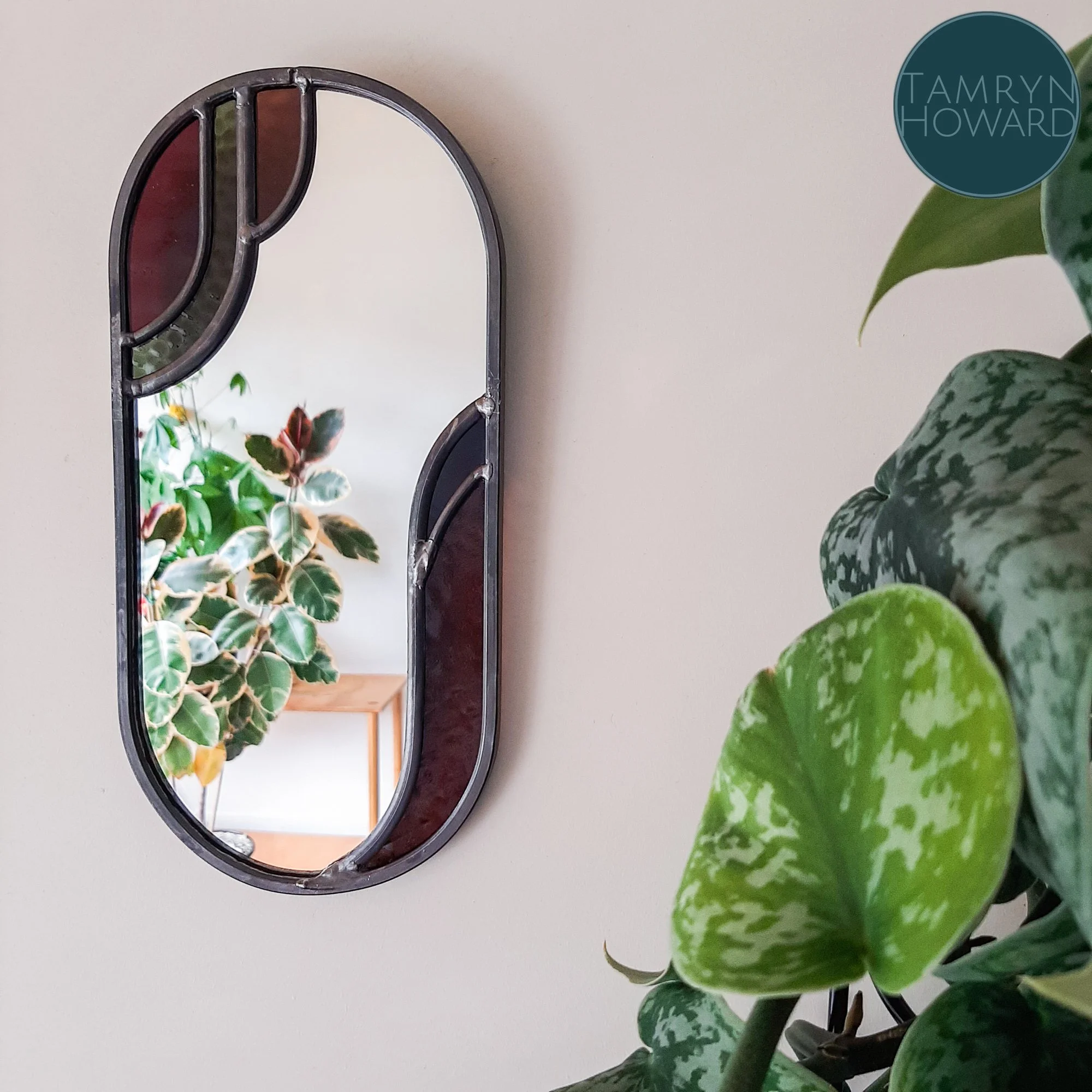 Small art deco style leadlight mirror