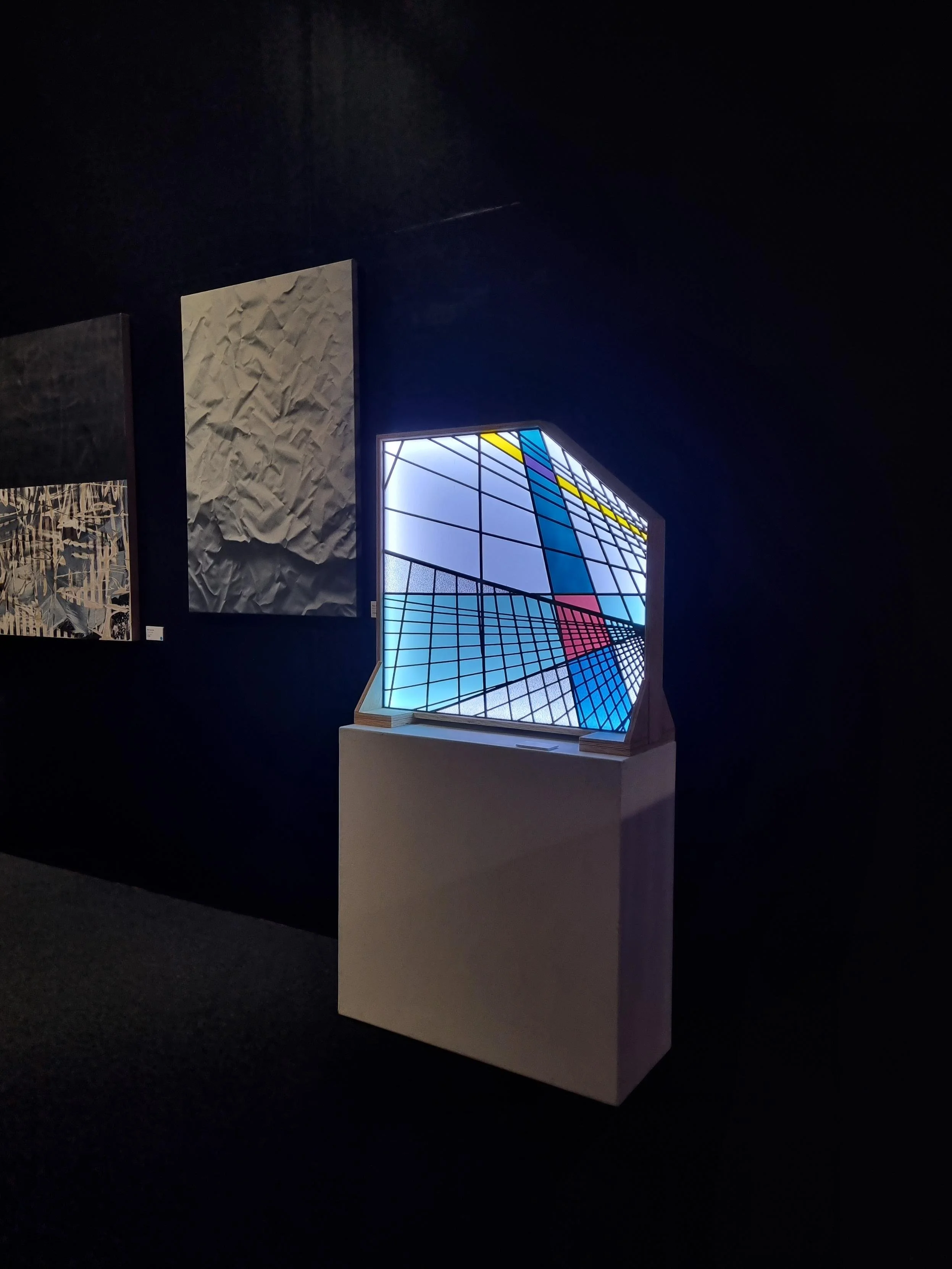 On display: …From a Photo I Took of the Brooklyn Bridge, 2025 
Leadlight and lightbox, 852mm h x 907 w x 67mm d