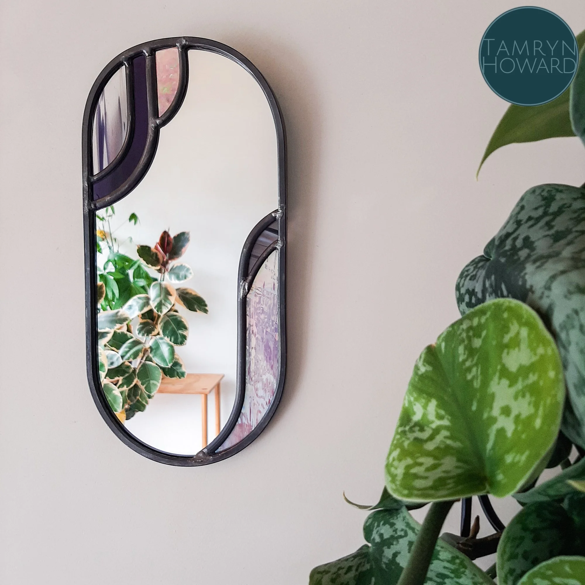 Small art deco style leadlight mirror