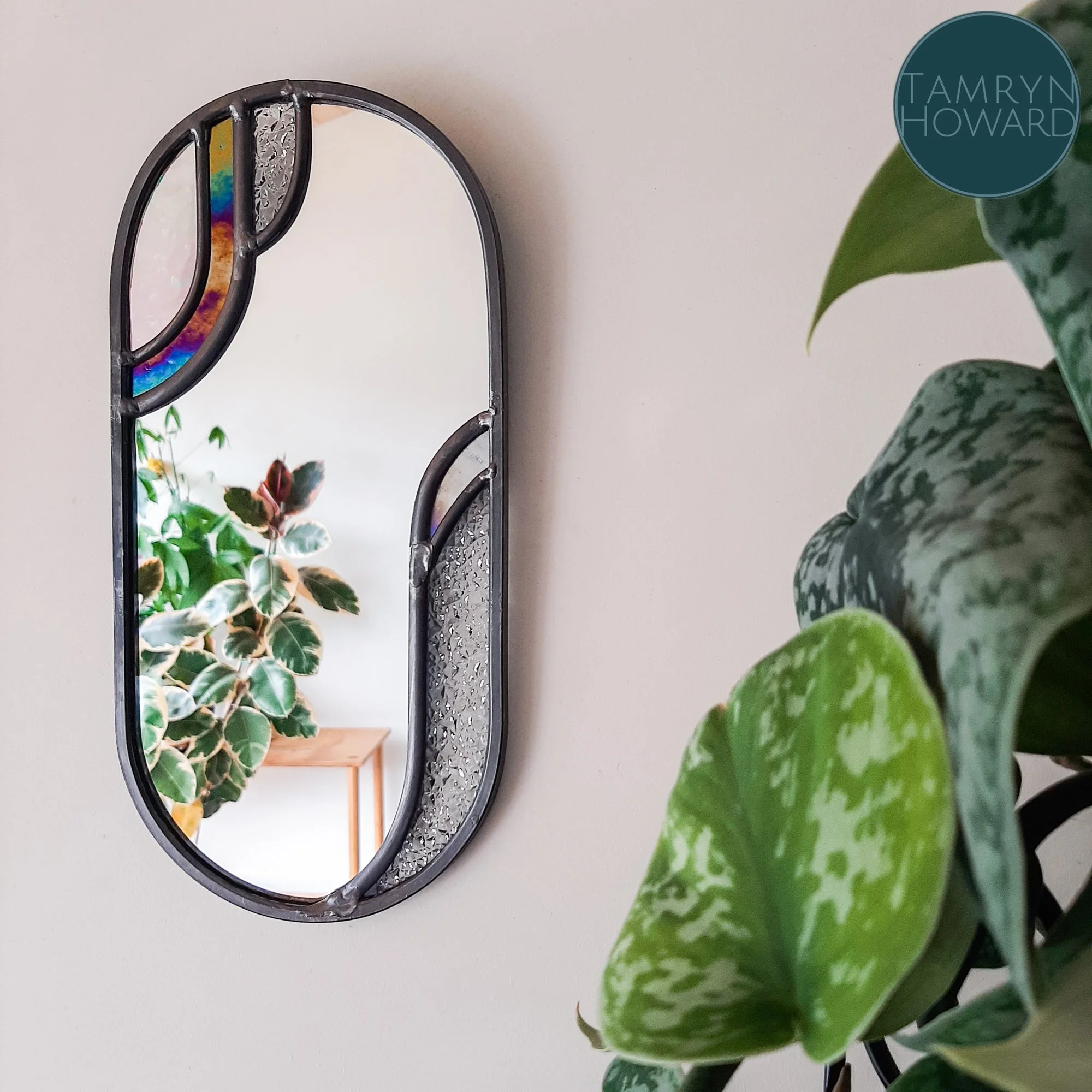 Small art deco style leadlight mirror