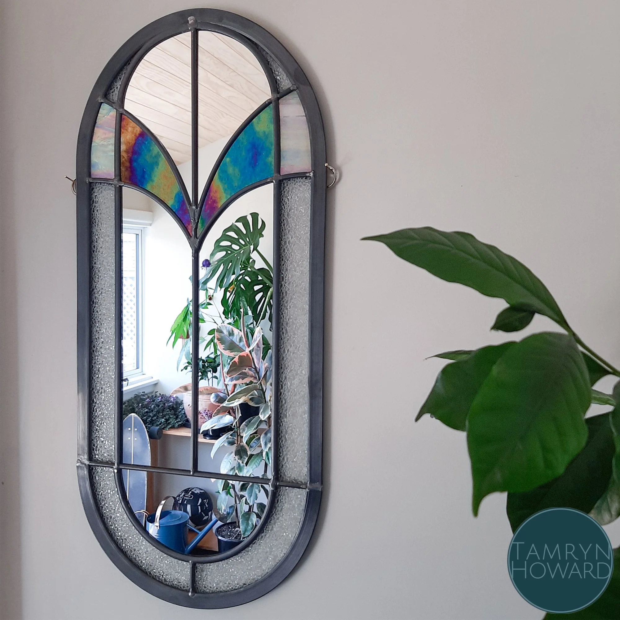 Pearl - art deco style leadlight mirror