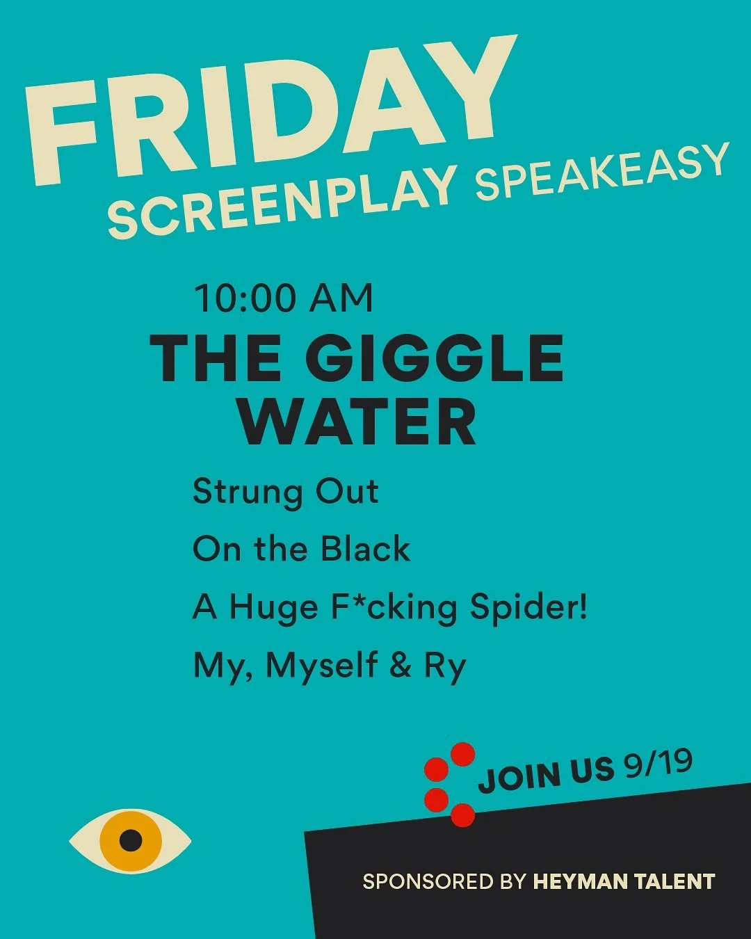 All eyes on Friday&rsquo;s Screenplay Speakeasy lineup! 👀🔥📄

Thanks to help from our partners at @heymantalentagency, our festival offers LIVE screenplay readings in an intimate setting at Memorial Hall in OTR 🌇🤝

Peep the lineup for Friday 9/19